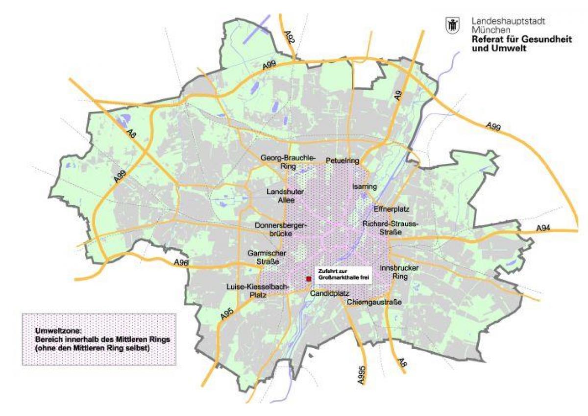 Карта Мюнхена зялёная зона