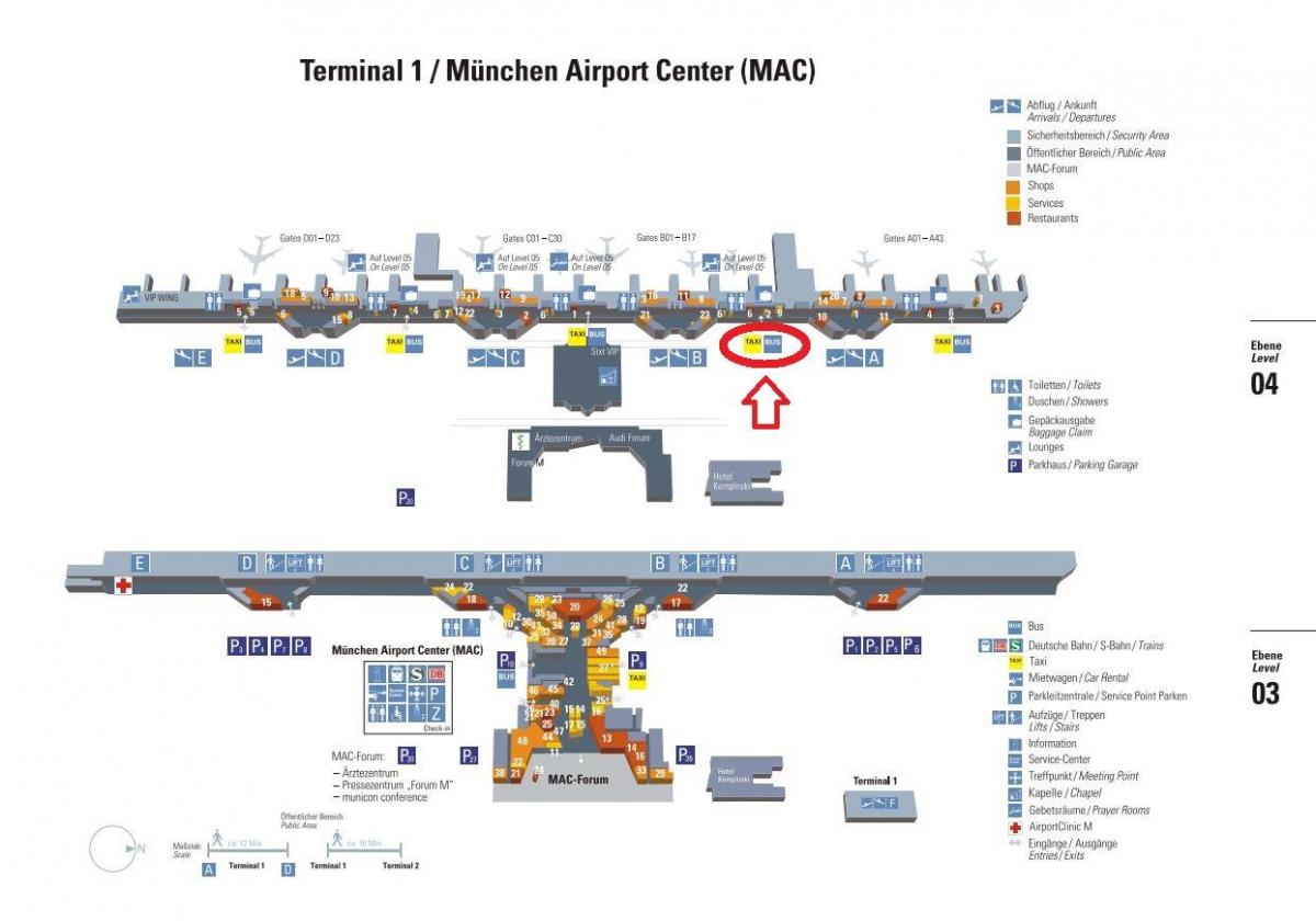 Карта Мюнхена Тэрмінал аэрапорта 1