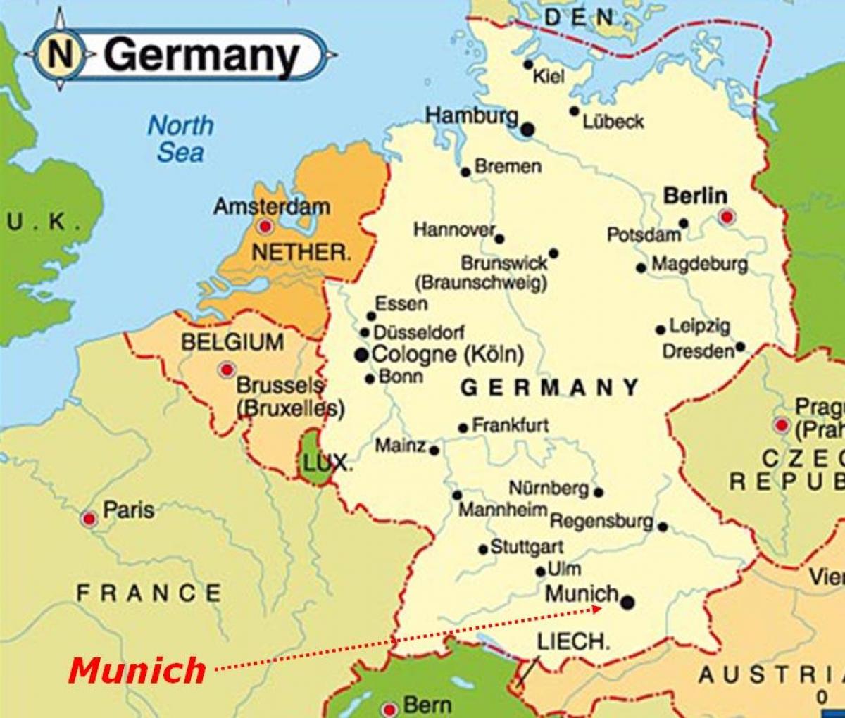 Карта Мюнхена Еўропы
