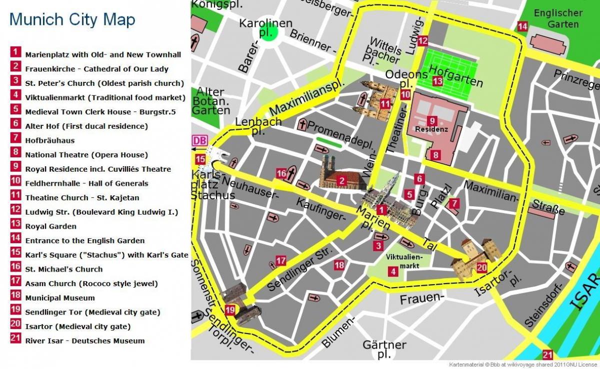 карта Мюнхена славутасці цэнтра горада