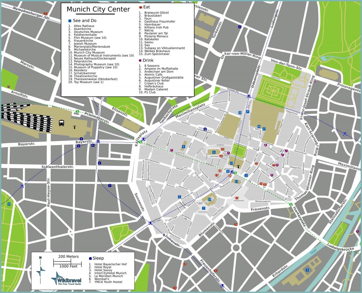 турыстычная карта Мюнхена славутасцямі