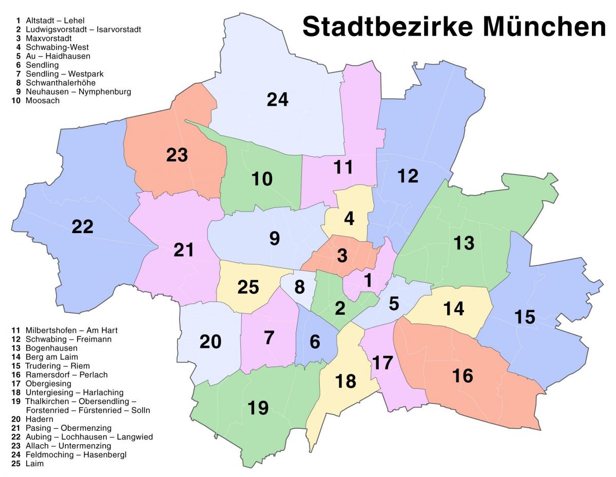 карта прыгарадаў Мюнхена