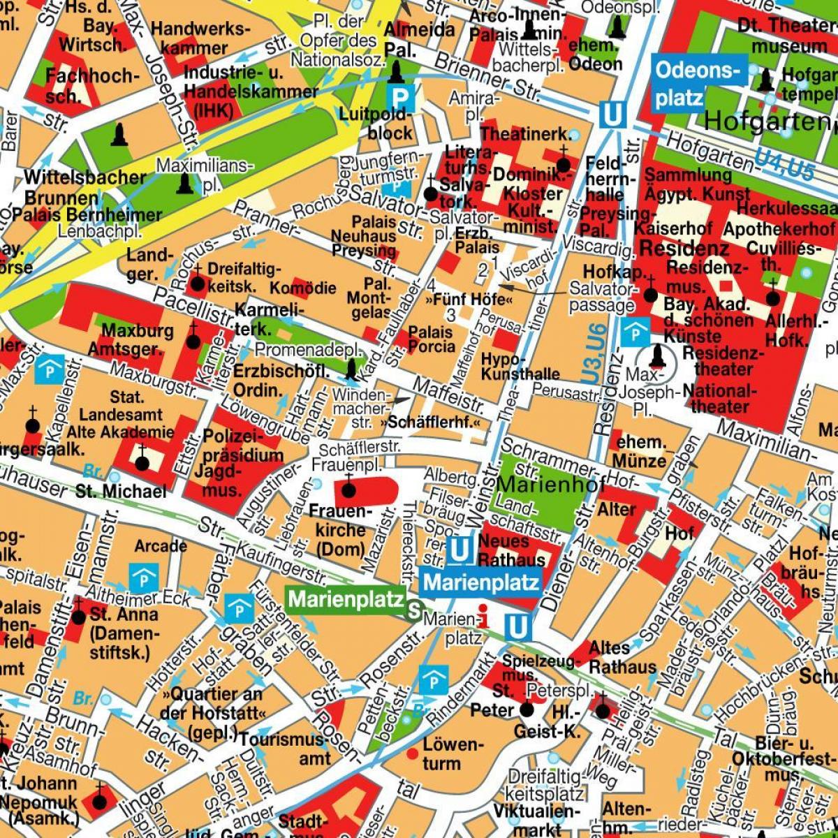 карта вуліц Мюнхена да цэнтра горада 