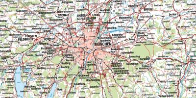 Карта Мюнхена і бліжэйшых гарадоў